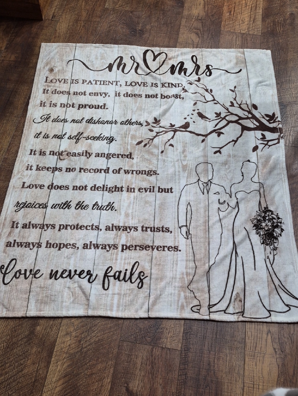 Mr & Mrs Couple Wedding Quote Decorative Throw Blanket Gift Basket Shower